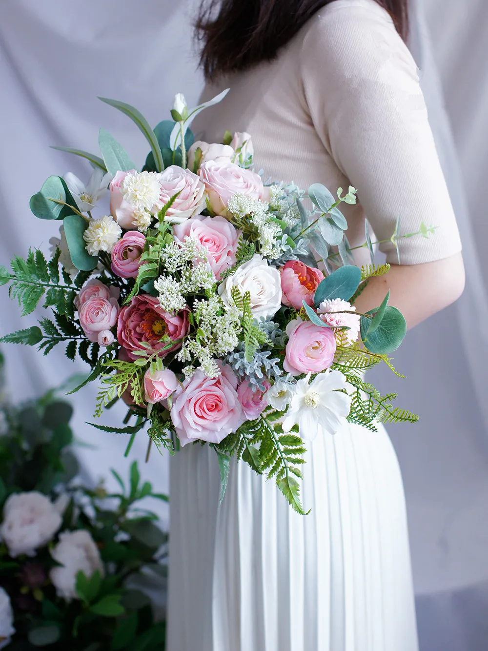 JaneVini 2019 Luxury Pink Flowers Wedding Bouquets Artificial Silk Roses Bridal Bouquets Mariage Holding Flower Bouquet De Fleur