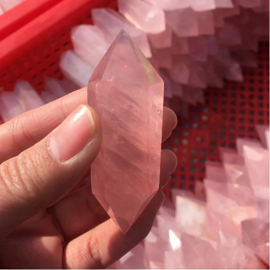 

Natural Rose Pink Crystal Quartz Double Pointed Obelisk Specimen
