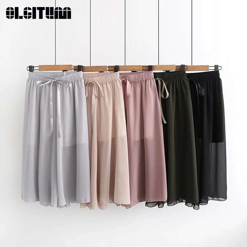 Новинка 2020 женские летние широкие однотонные брюки длиной до щиколотки Hakama новые