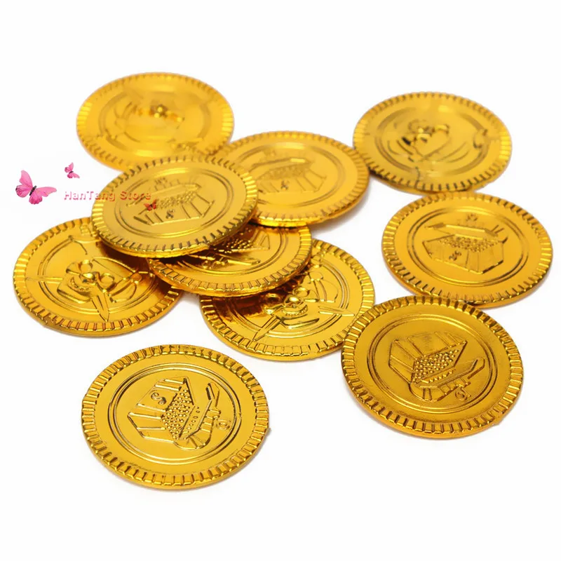 100 шт Пластиковые Золотые сокровища в виде монет пират золотые монеты реквизит