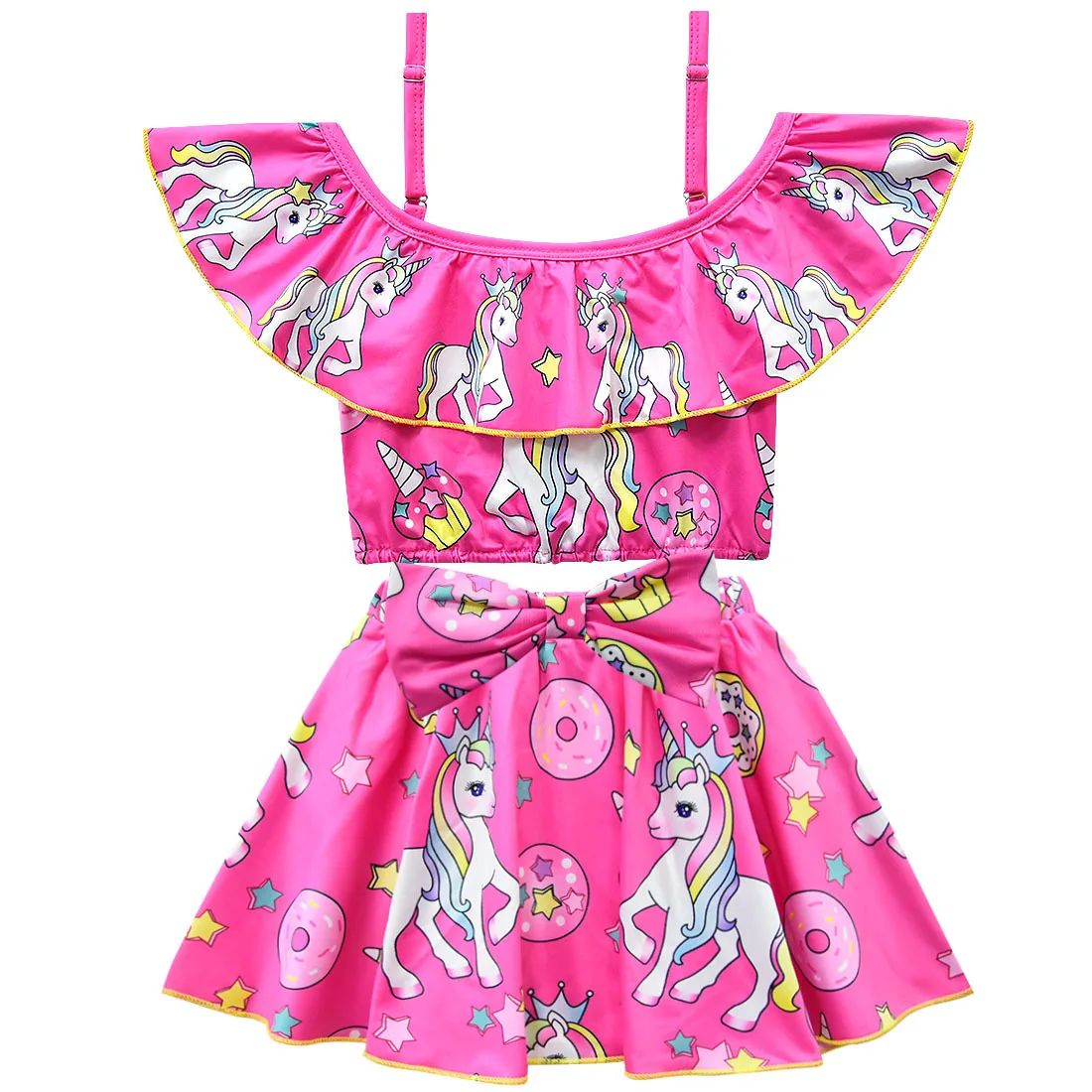 Одежда для малышей девочек с единорогом комплект бикини 2019 новые летние детские