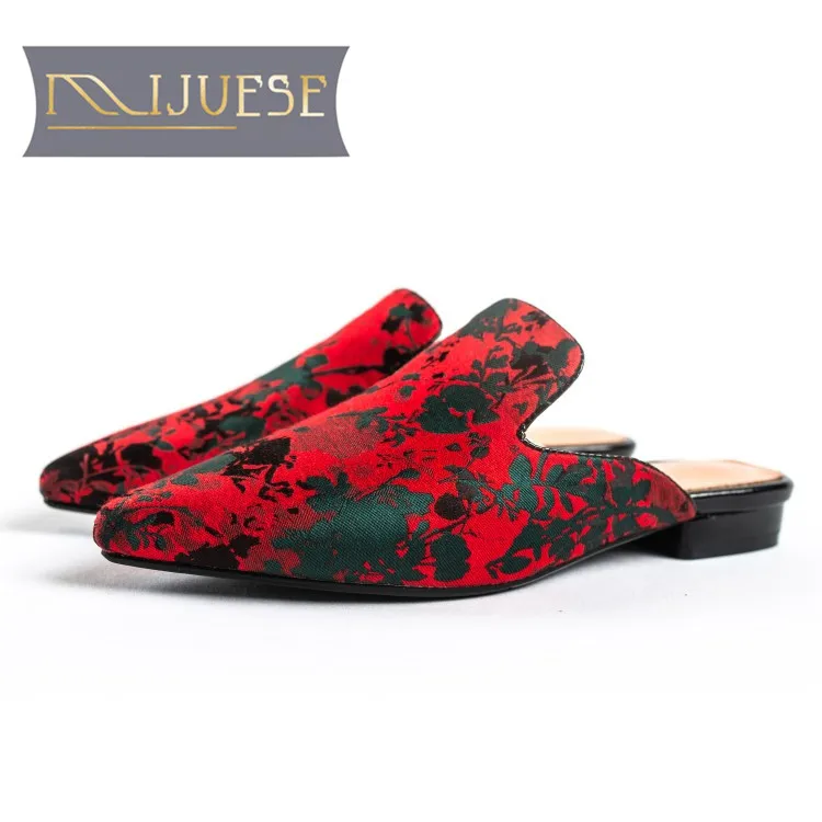 Женские шлепанцы из мягкого шелка MLJUESE красные вечерние босоножки с цветочной