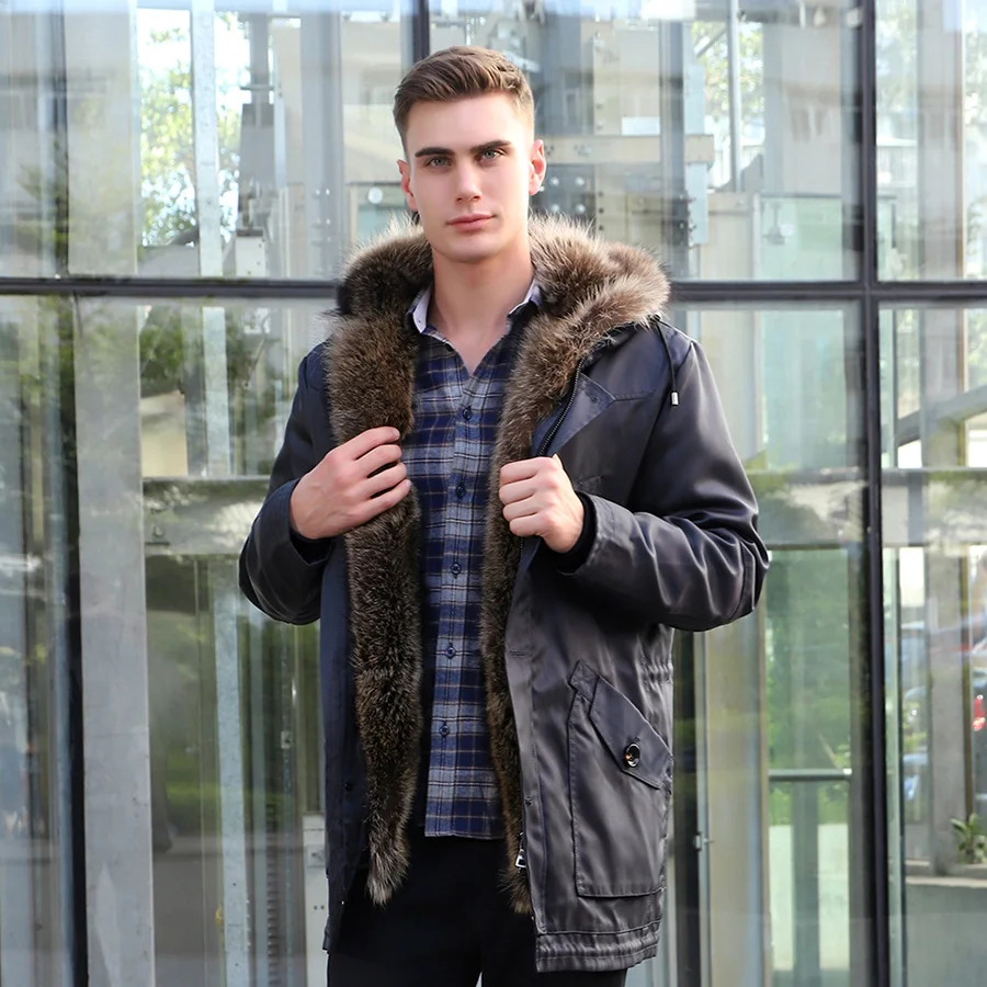 2019 Fur Collar Jacket Male Detachable Rex Rabbit Liner To Overcome In The Long Section Hooded Nie Overcoat Raccoon | Мужская одежда