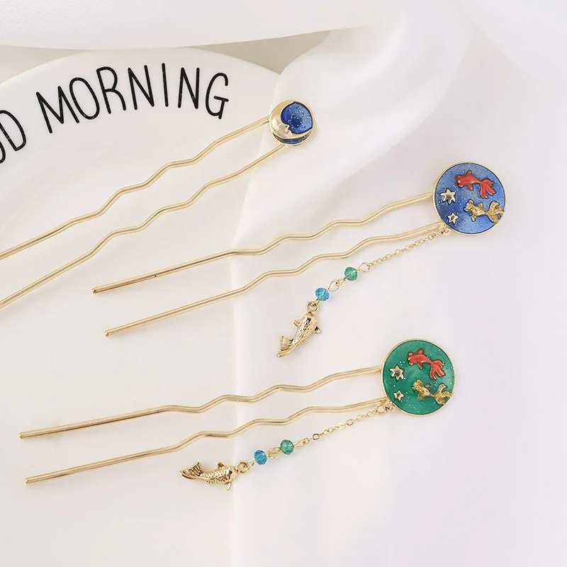 New Hot Fashion Ocean Wind Pendant Japan Personality Japan And Korea Style Exquisite U-type Hairwear Hairpin For Women Jewelry