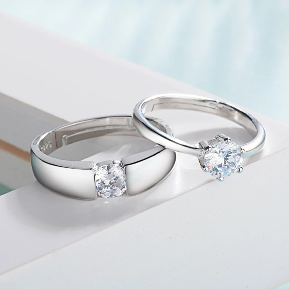 Fashion jewelry Crystal sparkling zircon Wedding Engagement Rings for Couples silver color Adjustable Ring women men Hot | Украшения и