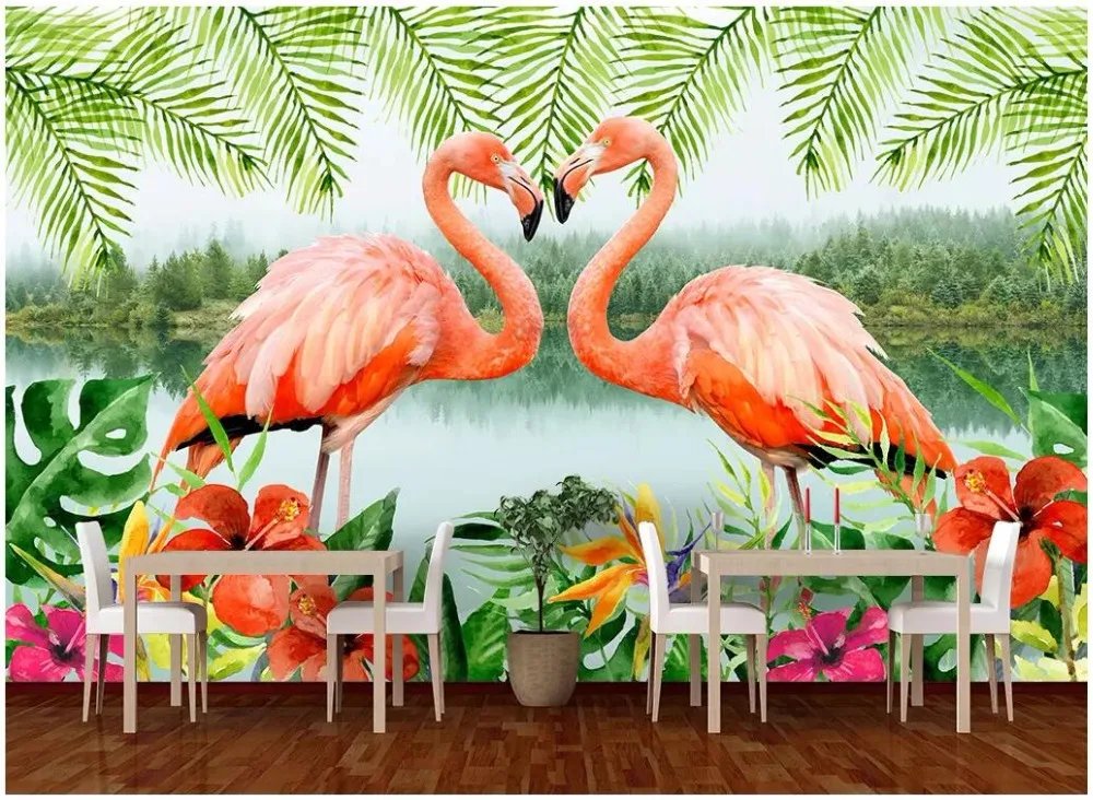 3d фотообои на заказ современные обои с изображением озера фламинго минимализм ТВ