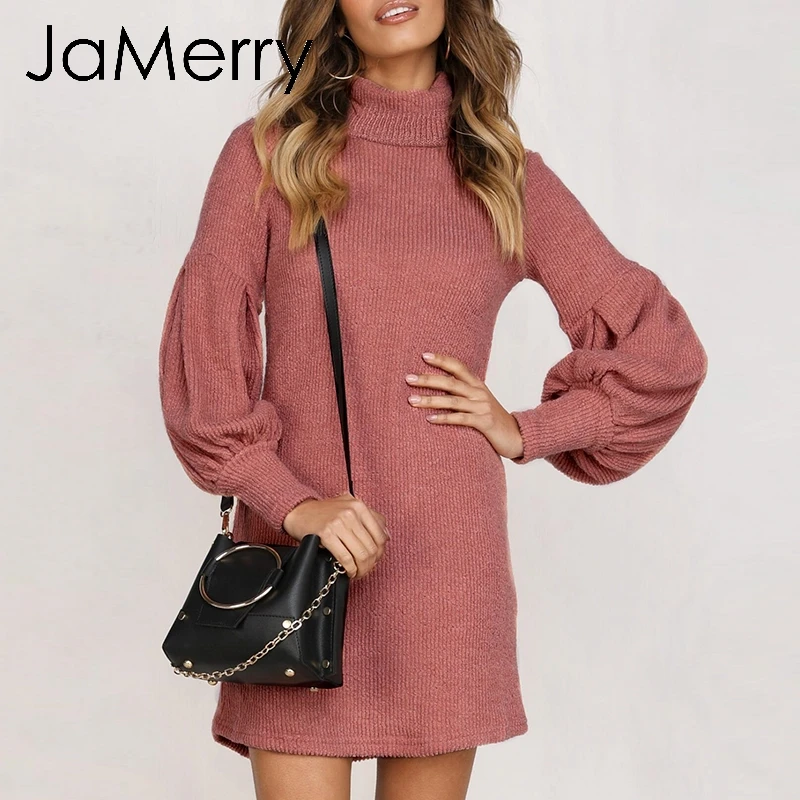 JaMerry винтажное женское платье с воротником стойкой и рукавом фонариком