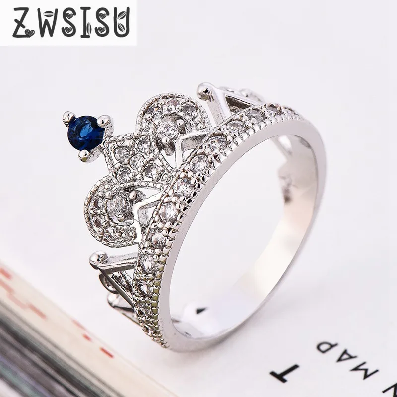 ZWSISU Свадебные Украшения принцесса корону из белого золота CZ Серебряное Кольцо