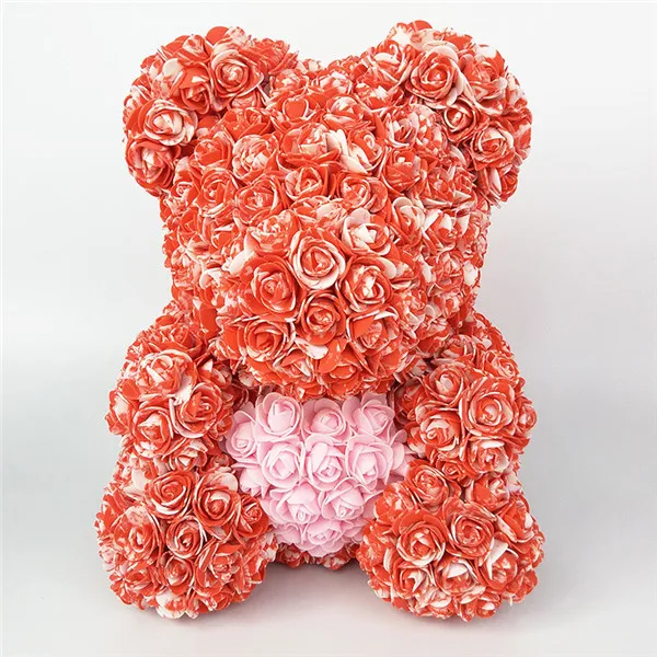 red bear Мишка Тедди 35 см градиент цветок голова искусственные розы Медведь цветы рождественские подарки - Цвет: red bear