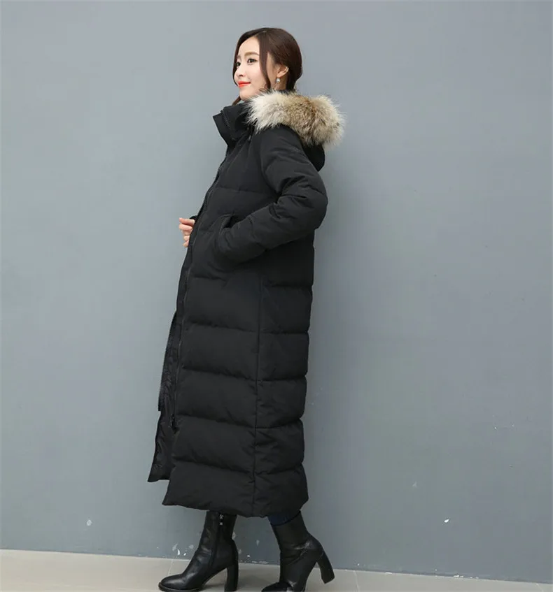 Winter fashion brand good quality big real wolf fur collar duck down coat female zipper stitching hooded warm parkas wq613 | Женская