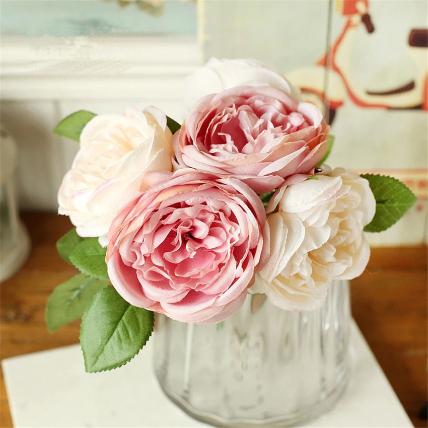 Искусственные шелковые розы цвета шампанского 5 головок/шт.|silk roses|silk flowersflowers