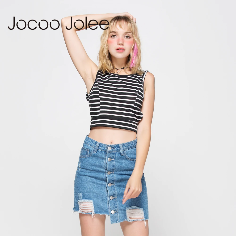 Jocoo Jolee женский сексуальный жилет с лямкой на шее черно-белые полосатые тонкие
