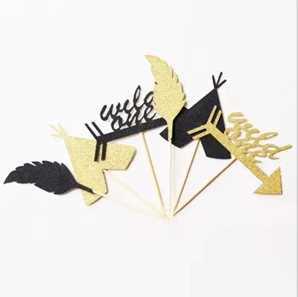 Wild One Блестящий Золотой Черный Мальчик День Рождения Кекс Топпер торт украшение-12