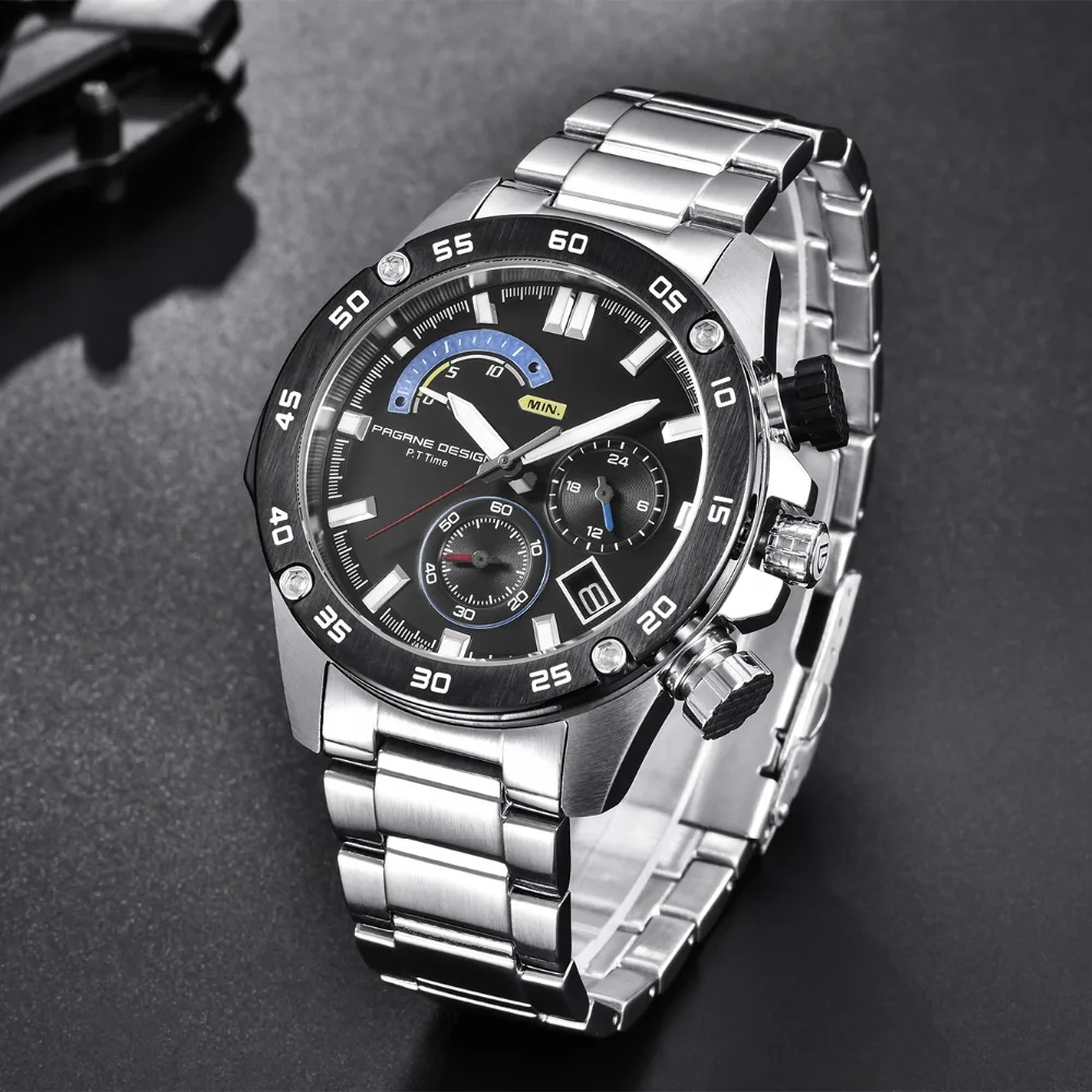 PAGANI DESIGN Men's Quartz Watches Solid Stainless Steel Man Wristwatches Business Military Mens Watch Chronograph Date Clock | Наручные