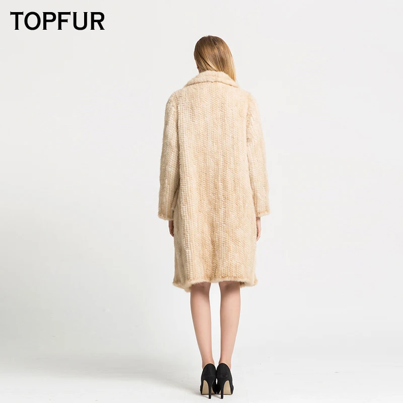 TOPFUR 2019 новые модные зимние женские длинные тканые пальто с воротником лацканами