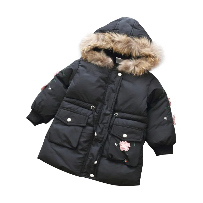 

Baby Girl Coat 2019 Winter 3 4-10 11 12 Years Teenage Thickening Faux Fur Flower Print Kids Girls Hooded Medium Long Down Jacket