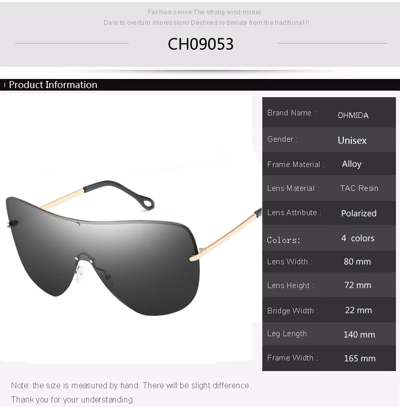 

OHMIDA New Fashion Men Goggles Sunglasses Polarized HD Lens Shield Sun glasses For Mens Black Oversized Sunglasses Male Polarize