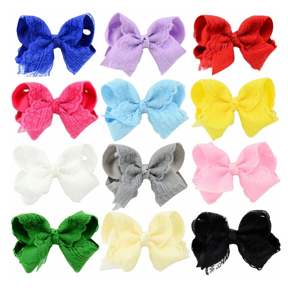 

12pcs/lot Fashion Boutique Bows with Clip Grosgrain Ribbon Lace Bow Hairpins Kids Hair Accessories 599