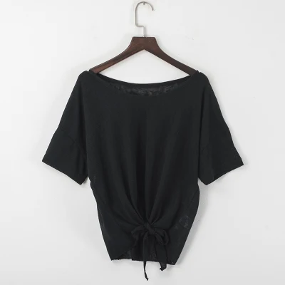Short sleeve black Льняные текстурированные рубашки для латинских танцев, вязаные женские топы для бальных танцев, танго, ча, сальса, Румба, Современная Одежда для танцев, костюмы для йоги, футболки - Цвет: Short sleeve black