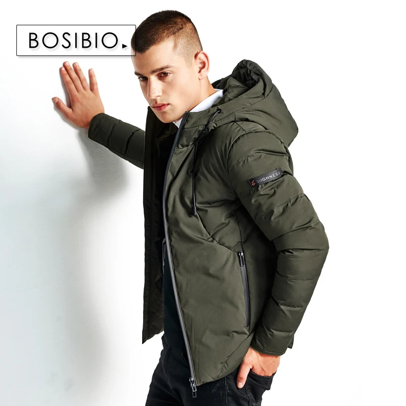 Army Green BOSIBIO Мужская Повседневная зимняя куртка с капюшоном, тонкое хлопковое толстое теплое пальто, мужская верхняя одежда, парка, плюс размер, высокое качество, 4XL 89816 - Цвет: Army Green