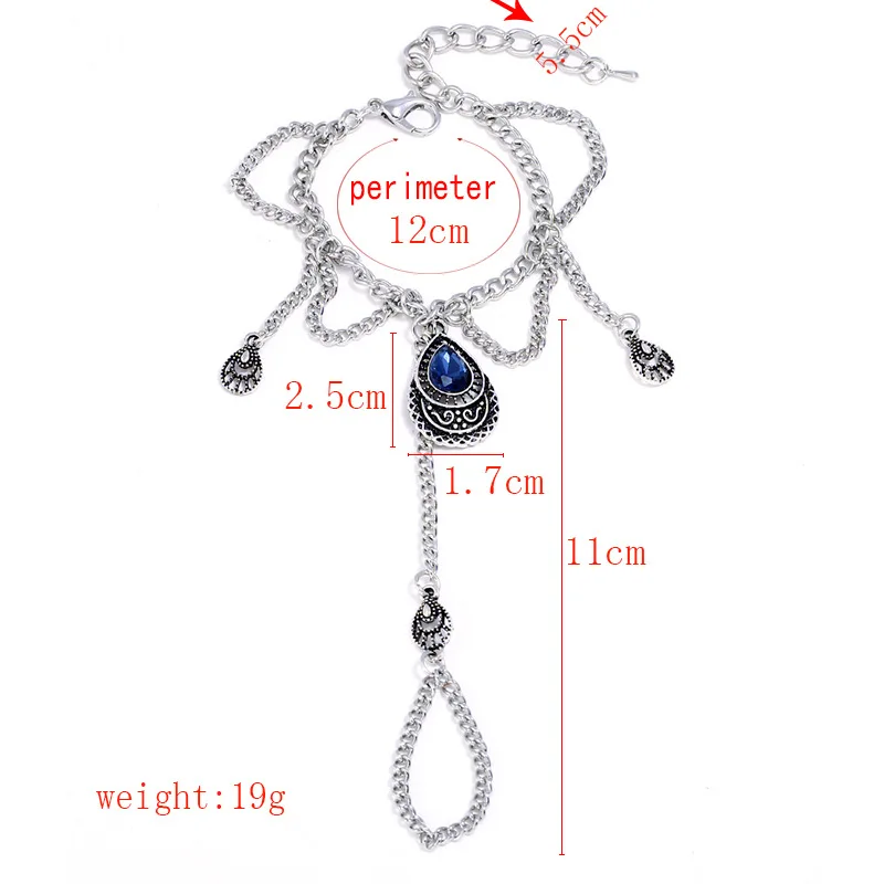 Модный Boho красивый синий Кристальный браслет с цепочкой на концах пальцев