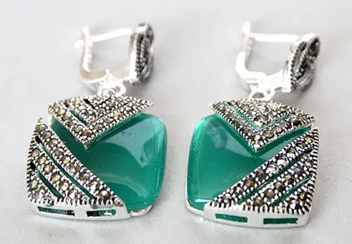 Women Gift Word Love Real Natural Green Opal Cat Eye Stone 925 &amp Marcasite Earrings 1&quot | Украшения и аксессуары