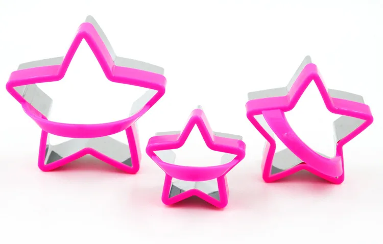 3pcs/set Star Shaped Plastic Stainless Steel Cake Mold Cookie Cutter With Handle Biscuit Stamp Fondant Decorating Tools E610 | Дом и сад