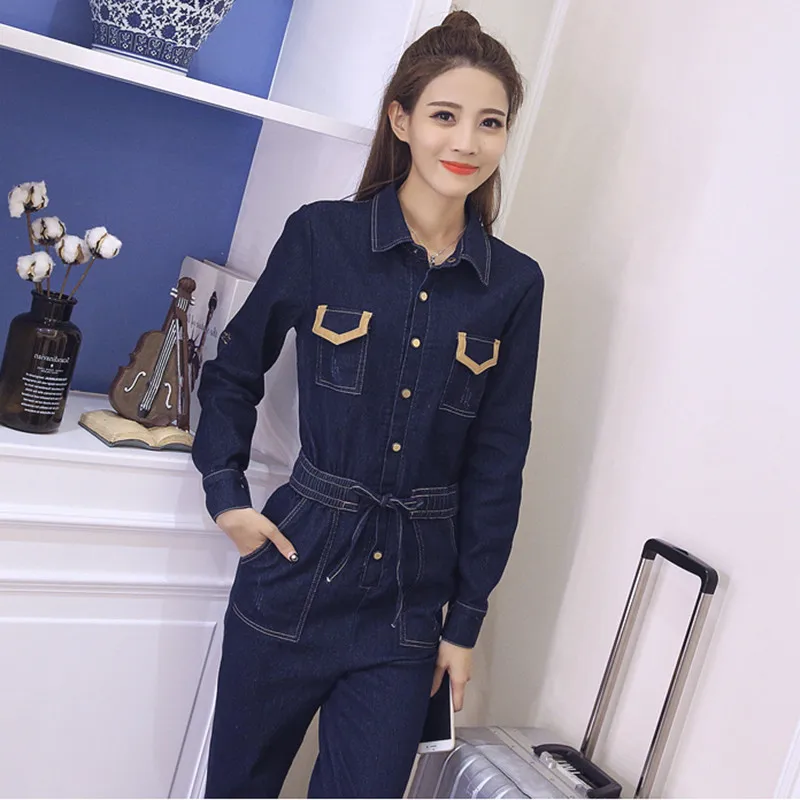 Женский джинсовый комбинезон с завышенной талией повседневный однотонный из