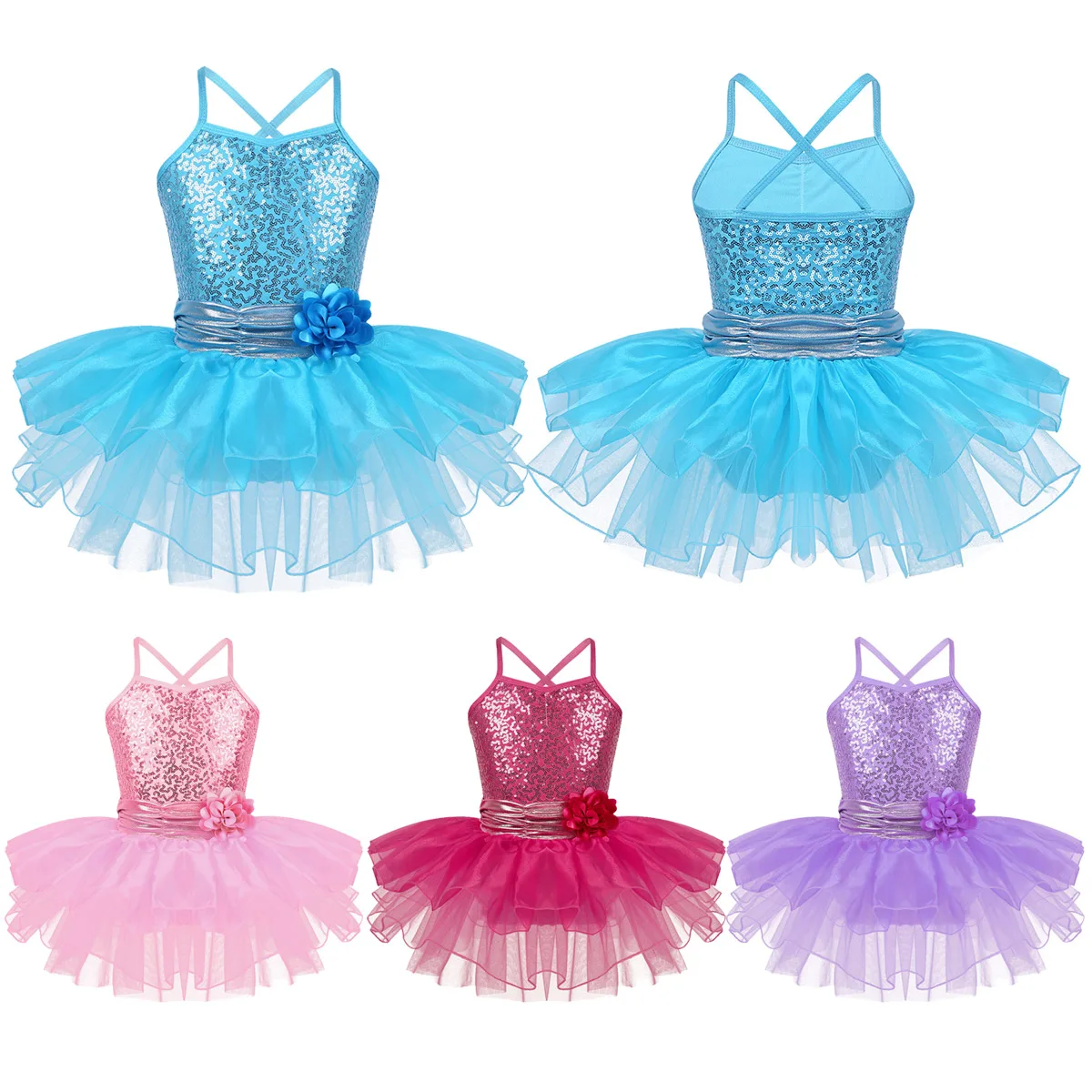 TiaoBug Kids Girls Sequins Stage Dance Costume Children Flower Ballet Leotard Spaghetti Straps Professional Tutu Dress | Тематическая