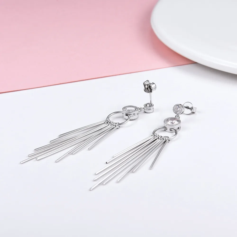 

Kpop Silver Tassel Earrings for Women Boho Gypsy Statement Jewelry Cubic Zirconia Minimalist Hoop Drop Dangle Earrings E6094