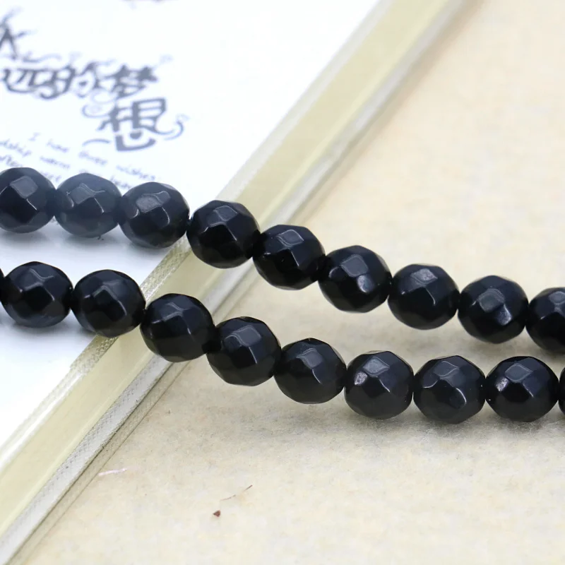 

New sales Beautiful 7mm Facet black Onyx round shape loose beads Fit DIY fashion bracelet necklace jewelry gift
