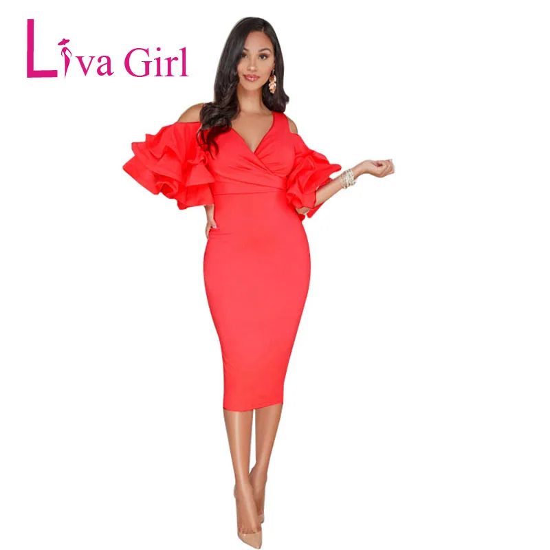 Новинка сексуальное облегающее вечернее платье миди Liva Girl с открытыми плечами