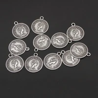 20pcs antique silver color queen elizabeth the second coin charms pendant for bracelet jewelry making findings 17mm