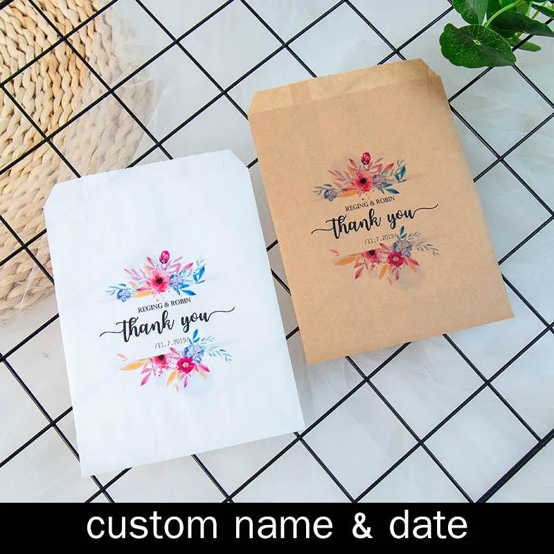 

Personalised Name & Date Thank you Wedding Popcorn Candy Buffet Cookie Desserts Treat Bags Customized Bridal Shower Party favors