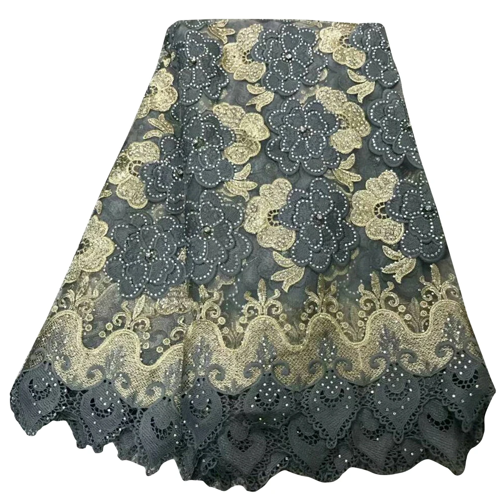 Purple Mix Gold African French Guipure Border Tulle Fabric Embroidery Net Lace With Stones X583-1 | Дом и сад