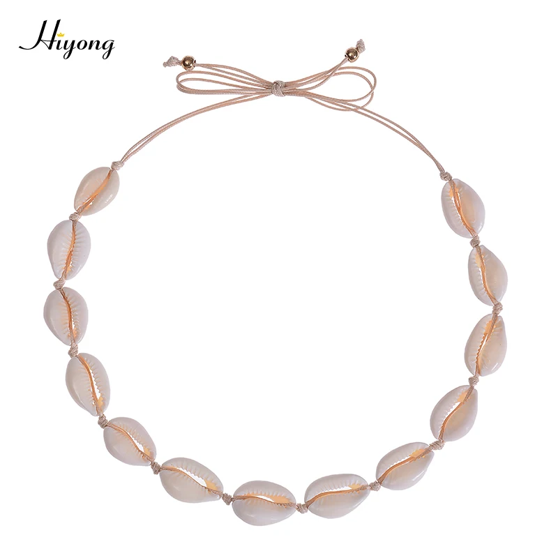 Shell Necklace-4 HIYONG, новая мода, натуральный Каури, ожерелье, ручная работа, Тканое, регулируемое, бохо, Гавайское море, пляж, чокер для женщин, девушек, ювелирное изделие - Окраска металла: Shell Necklace-4