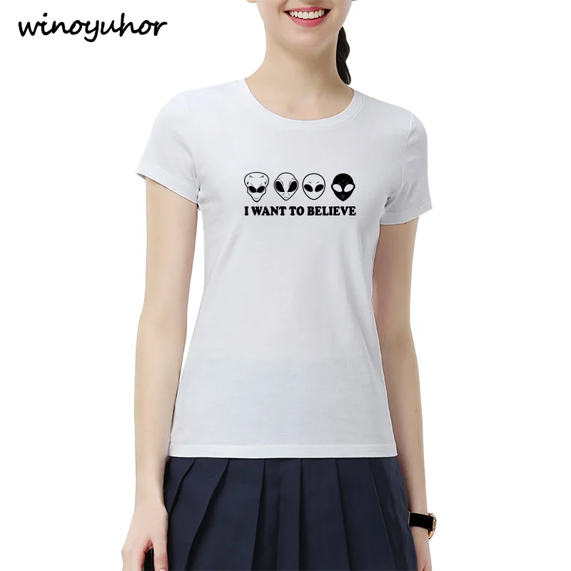 Пришельцы цитата Я хочу поверить забавная футболка с принтом для женщин 2019 Новая