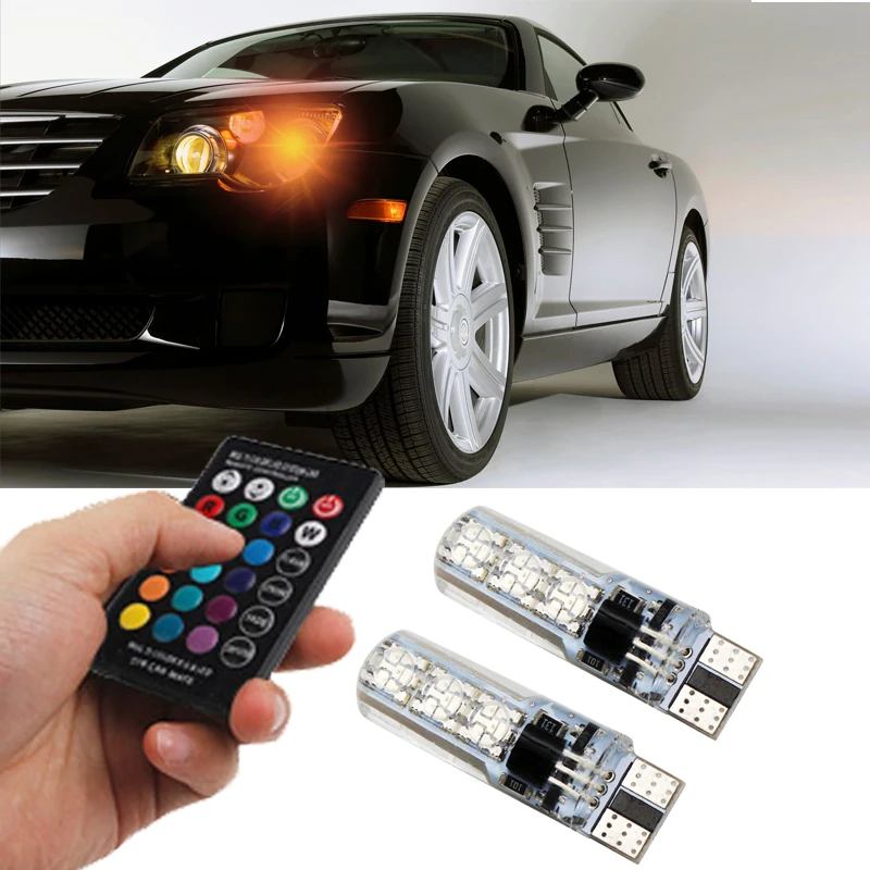 2X T10 W5W светодиодный Автомобильные фары лампы RGB 194 168 501 стробоскоп многоцветный