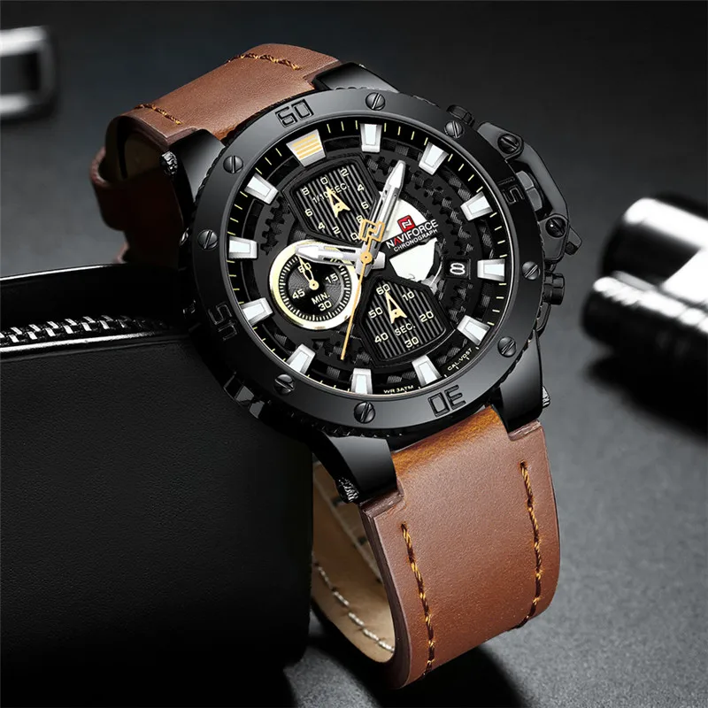 Relogio Masculino NAVIFORCE мужские часы Топ бренд Роскошный Спортивный Хронограф военные армейские наручные кожаные