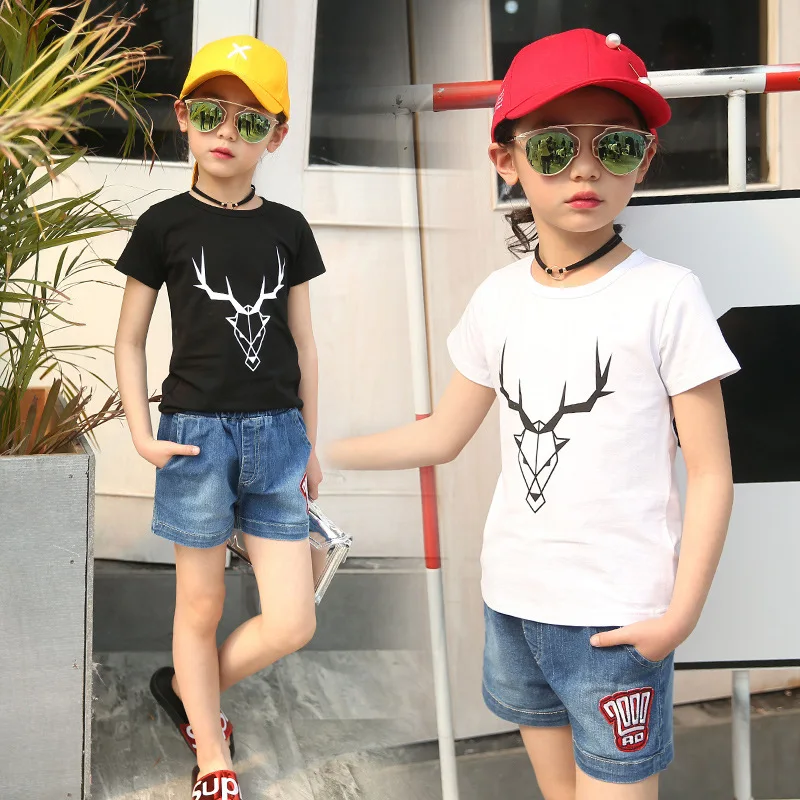 Лето Дети Одежда Девушки Устанавливает Хороший Хлопок Футболки Джинсовые Шорты