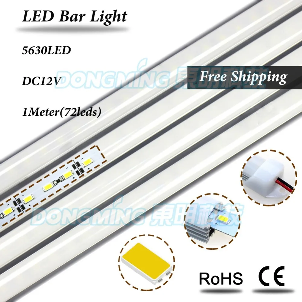 

LED luces strip 1m 72leds smd 5630 12V with aluminum u profile with pc covcer led bar light for closet kitchen wardrobe