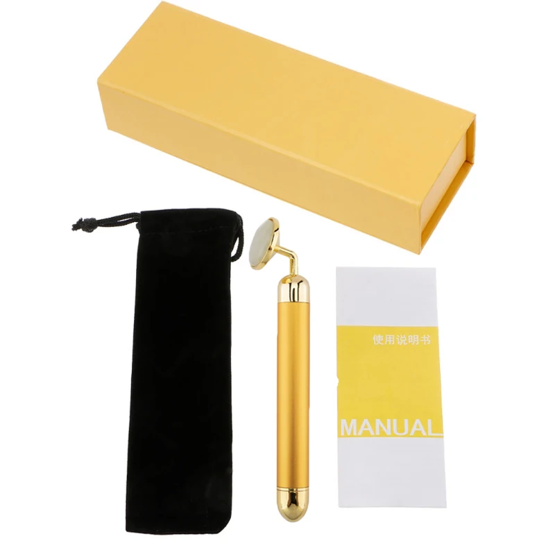 GOLD WITH BOX 24k beauty Bar электронный нефритовый ролик для лица вибрирующий массажер для подтяжки лица против старения щеки подтяжки кожи уход машина - Цвет: GOLD WITH BOX
