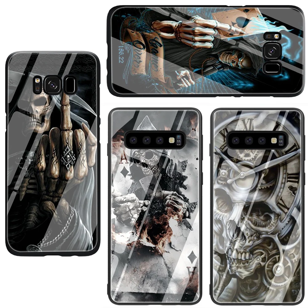 Grim reaper Череп Скелет чехол из закаленного стекла для телефона Samsung Galaxy S7 Edge S8 S9 S10 Note