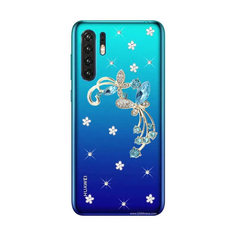 Защитный чехол для Huawei P30 Pro lite прозрачный силиконовый бампер с бантом и цветами