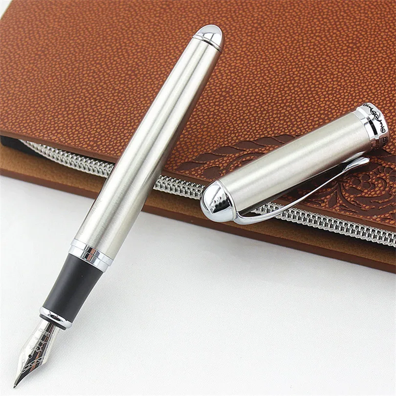 

Jinhao Ink pen X750 Silver Stainless Steel office supplies Gifts Writing Business 18KGP Fine Nib metal Fountain Pen