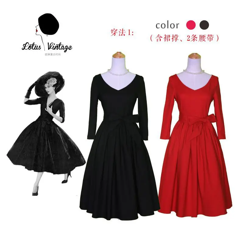 Платье женское винтажное с длинным рукавом в стиле Одри Хэпберн 50s|plus size vestido|vestidos