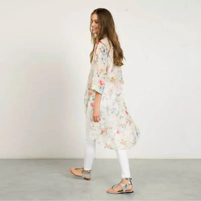 Модное осеннее шифоновое кимоно с цветочным принтом кардиган Blusas Femininas длинное