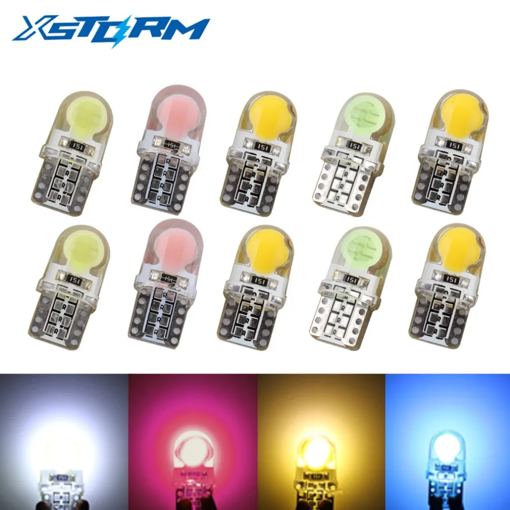 

10Pcs Car Led Bulbs T10 194 168 W5W COB 8 SMD LED Silica Bright White License Light Bulb White Amber Purple Ice Blue Red 12V