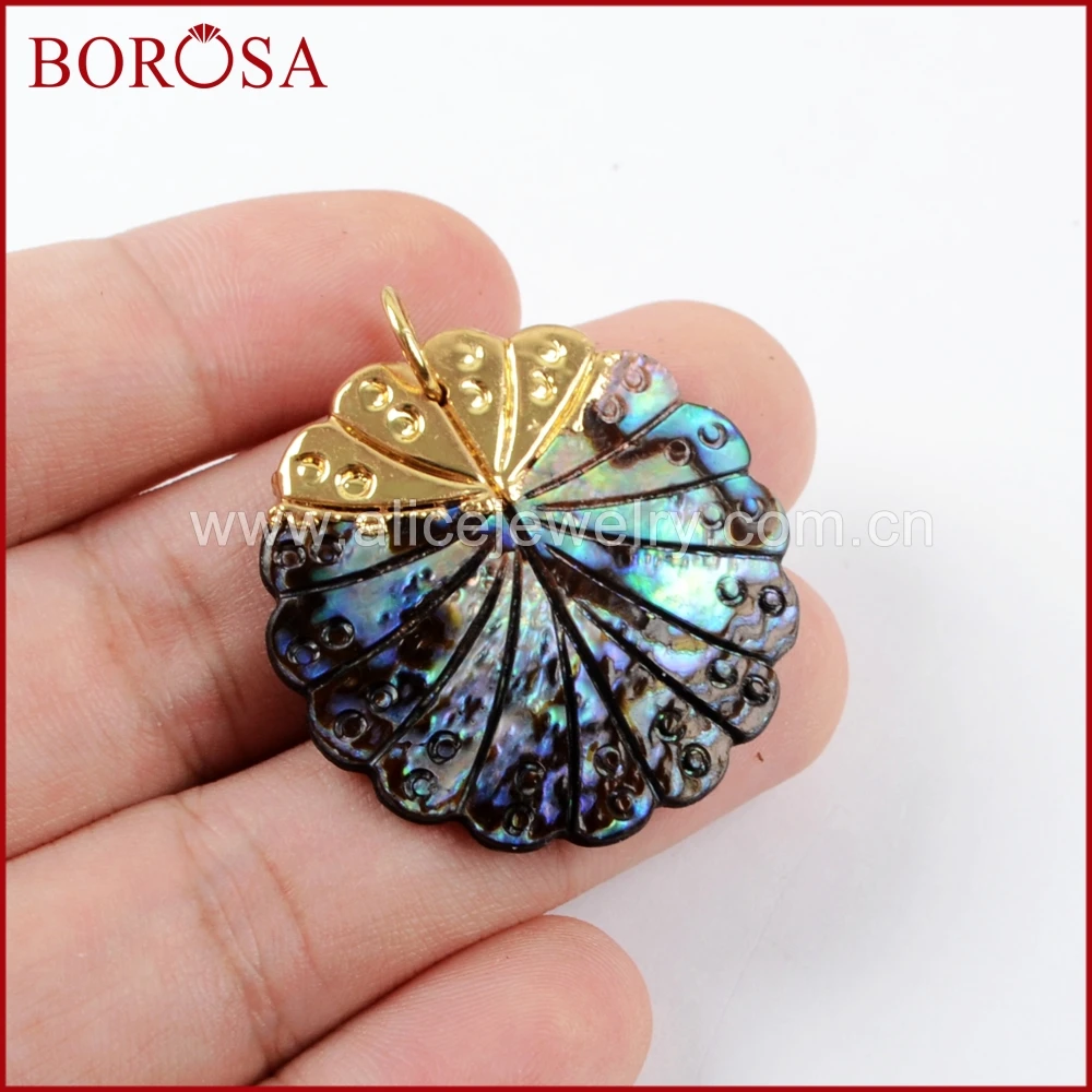 Десять золотых круглых цветочных образных природных подвесок из раковины абалона BOROSA для создания сережек/ожерелий женщин (модель G1638).