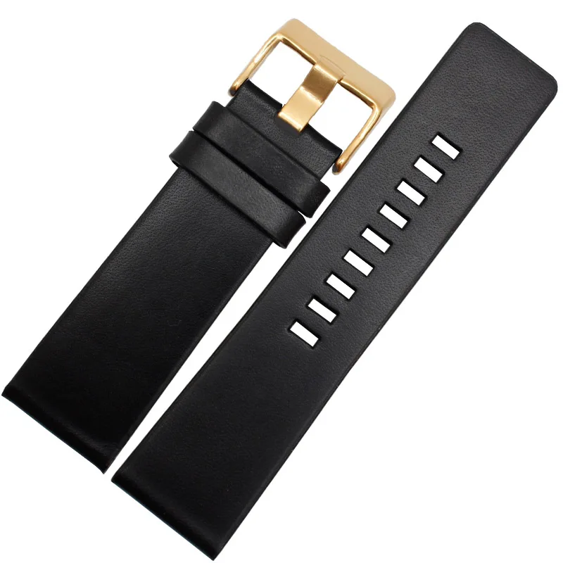 black gold buckle Кожаный ремешок для часов 22 24 26 28 30 мм кожаный браслет для дизельных часов Ремешок для наручных часов ремешок для DZ4343 DZ7293 DZ7333 ремешок для часов - Цвет ремешка: black gold buckle